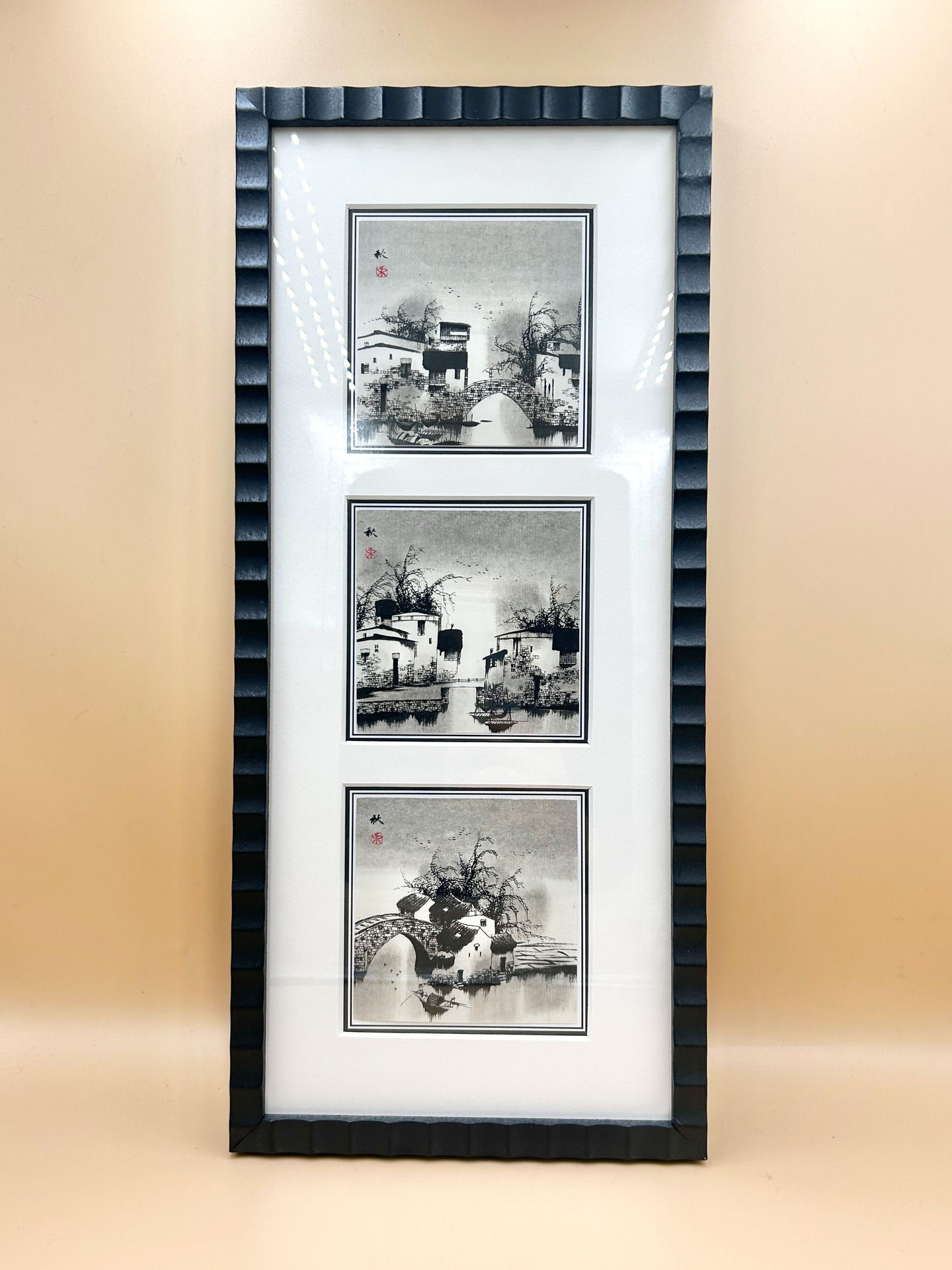 Tryptyk miniatur z pejzażem shanshui, Chiny, II poł. XX w.