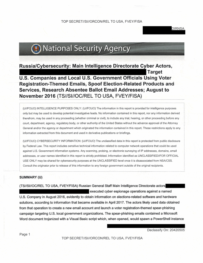 FBI Arrests NSA Contractor For Leaking Top Secret Russian Hacking Document To 'The Intercept' (1)