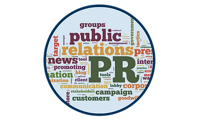 Circle icon showing list of public relations services.