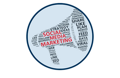 Circle icon showing list of social media services.