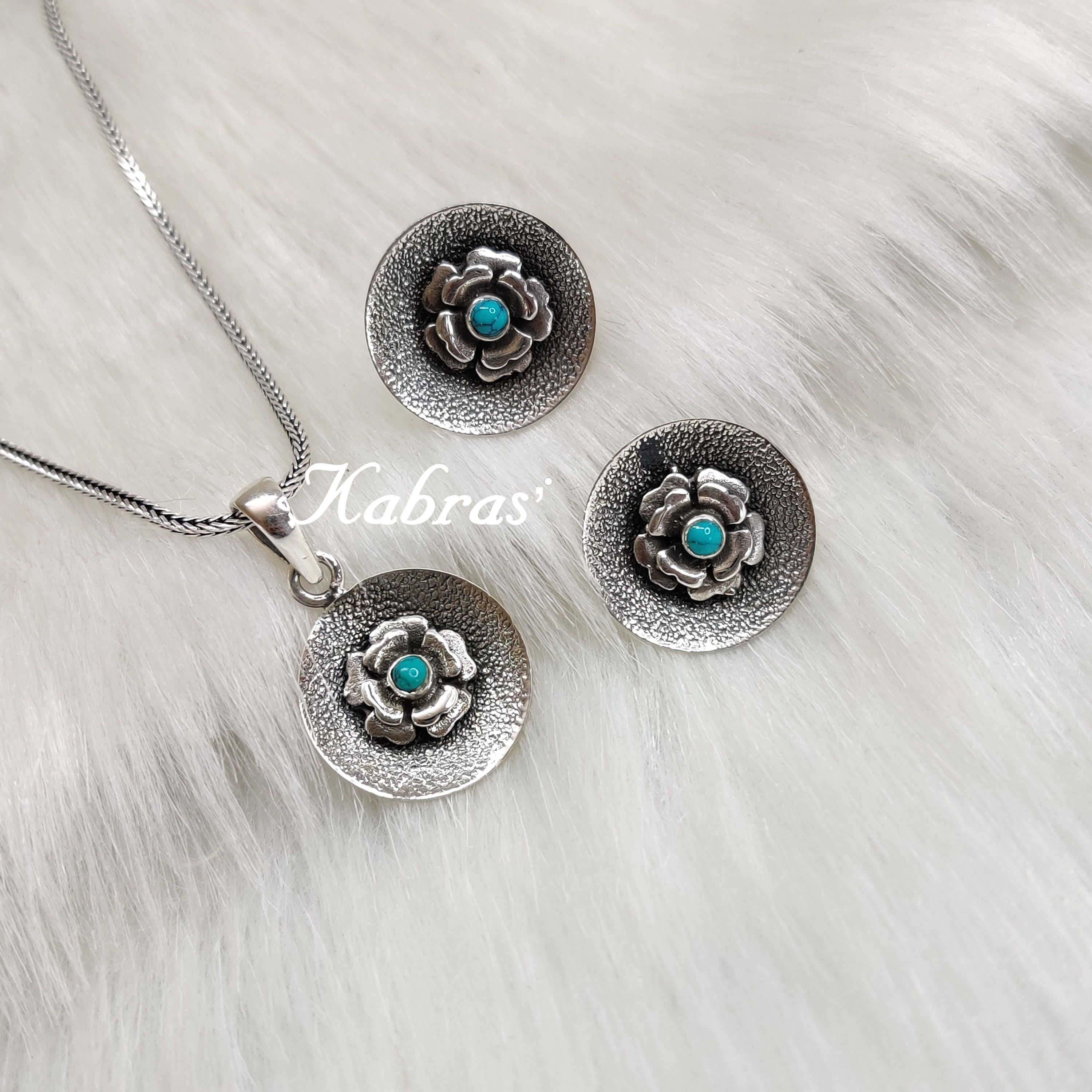 Turquoise Rose Pendant Set