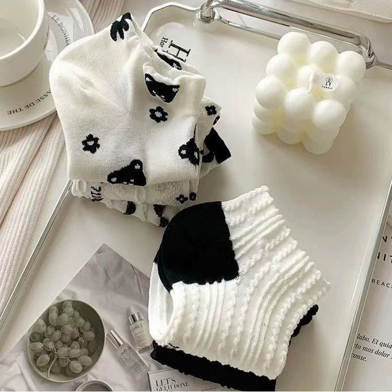 Thumbnail: 5/10/20 Pairs Women Cartoon Flower Printed Short Socks Cute Sweet Style Soft Com