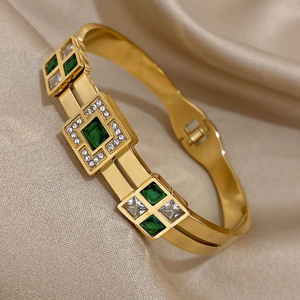 Thumbnail: Freetry Exquisite Stainless Steel Large Green Zircon Gold Plated Bracelet Rhines