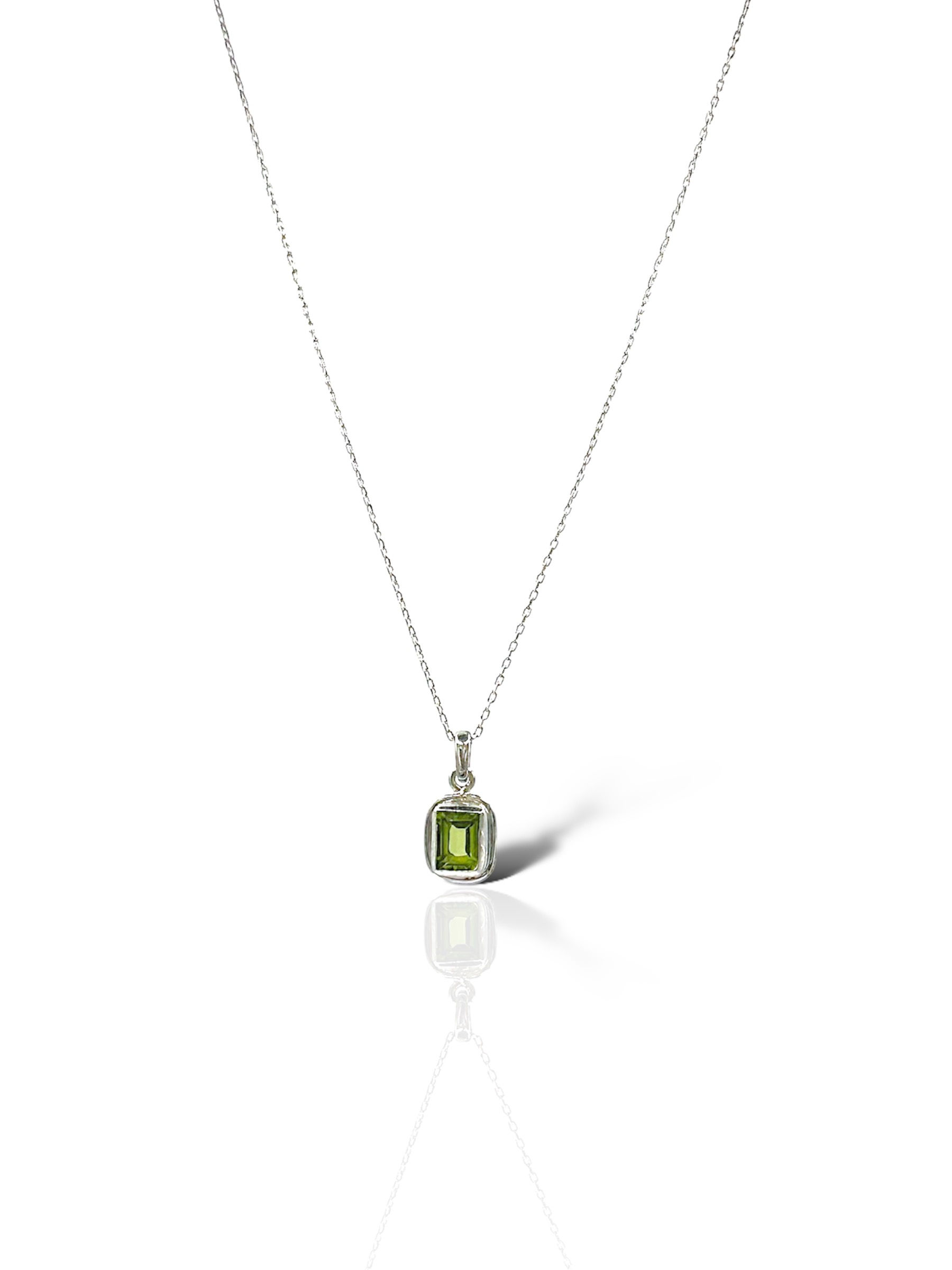 Sterling Silver Emerald Cut Peridot Necklace - Adjustable 16-18"