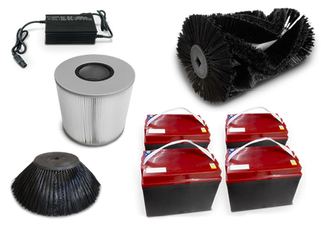 Hauptreinigungsbürste, Seitenbürste, Batterie, Filter, Ladegerät