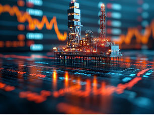 Oil and gas platform superimposed on financial dataset