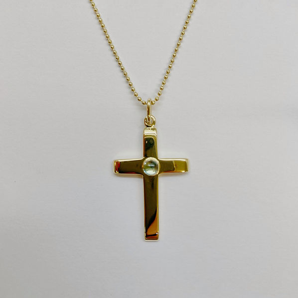 Kreuz Anhänger mit Aquamarin Cabochon