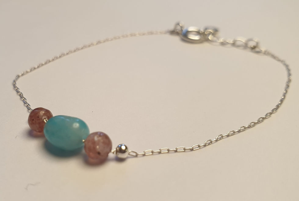 Thumbnail: Zilveren armband met Amazoniet en Toermalijn.