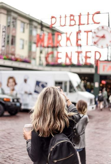Woman taking picture of market