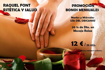 Bono promoción de masaje, 12€ la sesión de 45 min. Las sesiones de masaje deben ser en semanas consecutivas.