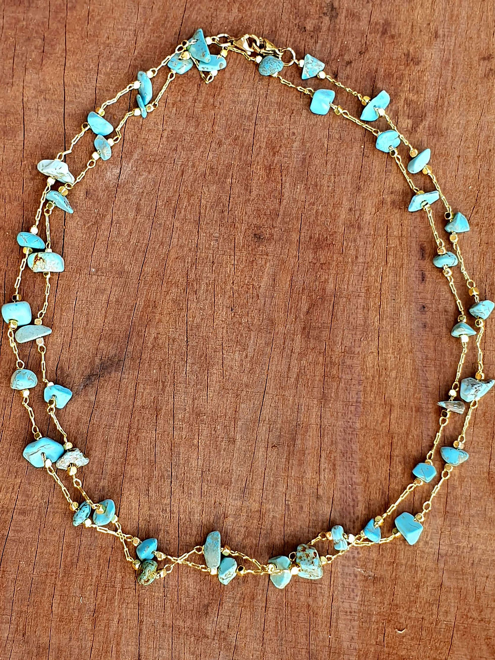 Natural polished Turquoise on 18k gold plated highest grade steel chain necklace