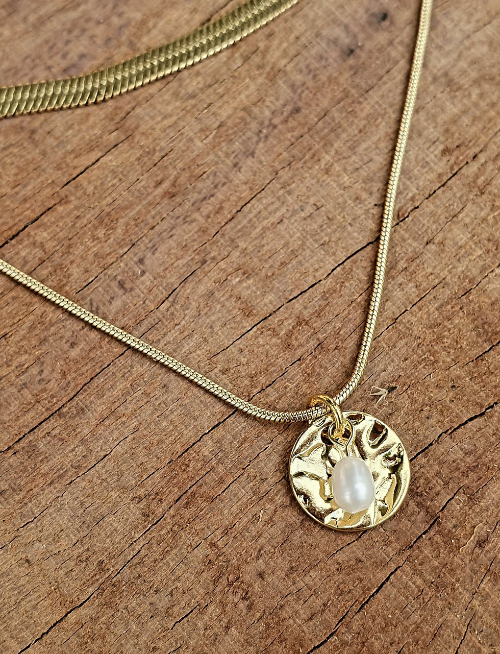 Thumbnail: Molten Coin Layered Necklace with Baby Freshwater Pearl in polished steel #014NS