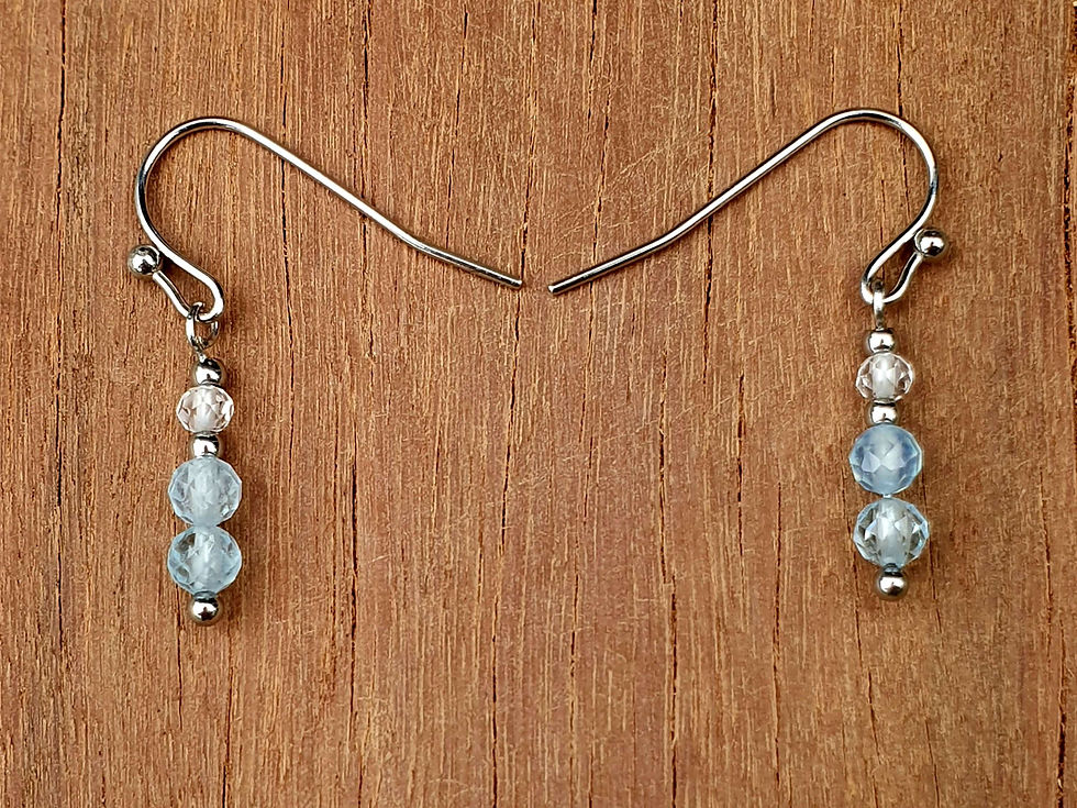 Thumbnail: Elegance Earrings in 18k gold plate with 2 Aquamarine and 1 Quartz