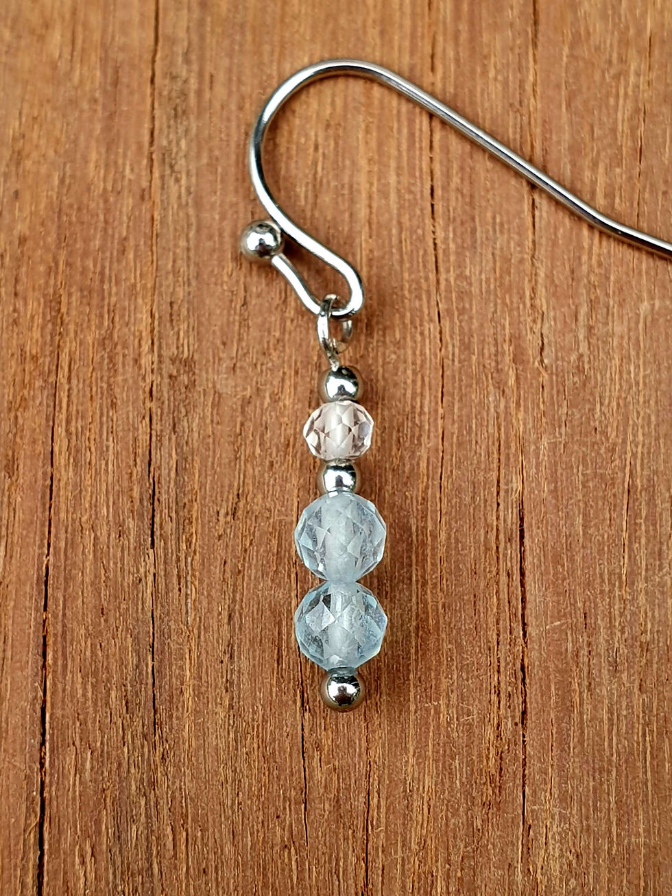 Thumbnail: Elegance Earrings in 18k gold plate with 2 Aquamarine and 1 Quartz