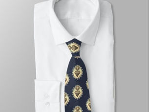 Big Deals! Sacred Heart Necktie Navy Blue with Sacred Heart
