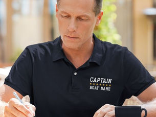 Big Deals! Nautical Captain Your Boat Name Blue Embroidered Polo Shirt