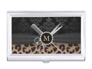 Hot Review! Modern Monogram Elegant Leopard Print Hair Stylist Business Card Case