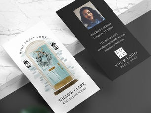 Best Price! Teal Watercolor Front Door Wreath Photo & Logo Business Card