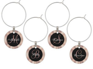 Best Deals! Monogram Rose Gold and Black Wine Charm