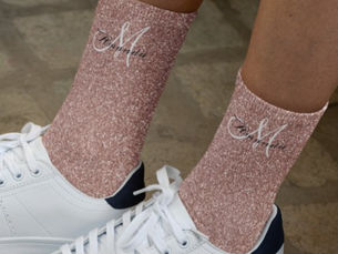 Top 10! Monogram Rose Gold Glitter Look Personalized Socks