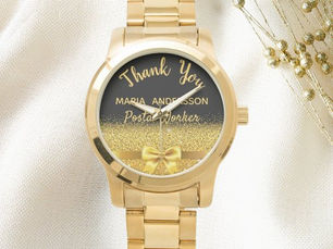 Top 5! Retirement Postal Worker black gold thank you Watch