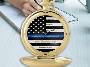 Big Deals! Police Retirement Personalized Thin Blue Line Flag Pocket Watch