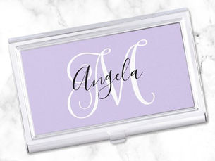 Best Price! Elegant Script Monogram Pale Lavender Business Card Case