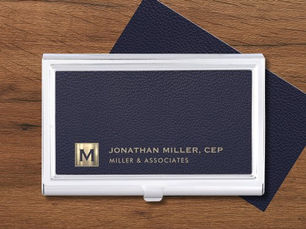 Best Deals! Blue Professional Luxury Initial Logo Business Card Case