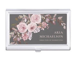 Big Deals! Pretty Blush Floral Bouquet on Grey Business Card Case