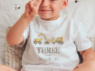 Big Deals! Three and Diggin' It Construction Birthday T-shirt