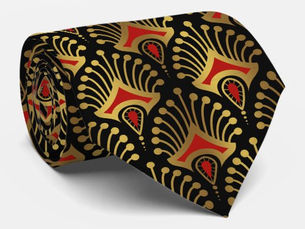 Hot Deals! Gold and red Art Deco pattern on black Neck Tie