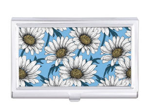 Best Deals! Daisies, wild flowers on blue business card case