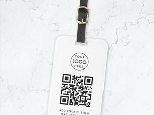 Top 5! QR Code | Business Logo Professional Simple White Luggage Tag