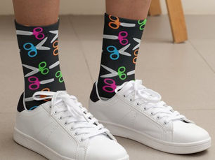 Best Price! Cool Hair Stylist Scissors Neon on Black Socks