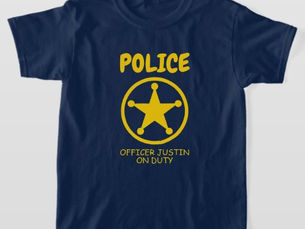Top 10! Blue police officer on duty badge t shirt for kids