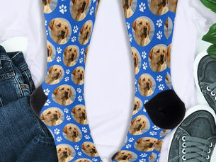 Best Deals! Fun Pet Photo Paw Prints Custom Blue Pattern Dog Socks