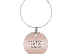 Review Rose gold glitter blush pink names chic wedding wine charm