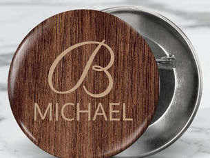 Big Deals! Wood Grain Timber With Monogram Personalized Name Button