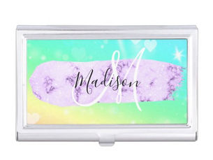 Hot Review! Girly Colorful Unicorn Rainbow Hearts Monogram Business Card Case