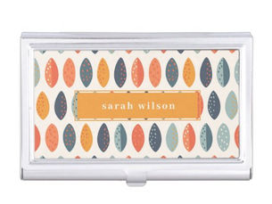 Best Deals! Cute Orange Blue Custom Leafy Botanical Pattern Business Card Case