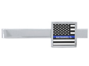 Big Deals! Custom Name Patriotic Police Flag Silver Finish Tie Clip