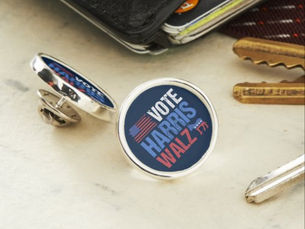 Top 10! Vote Harris Walz Democrat Donkey American Flag Lapel Pin