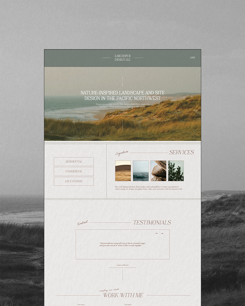 Website design mockup showing a clean service-based page layout.