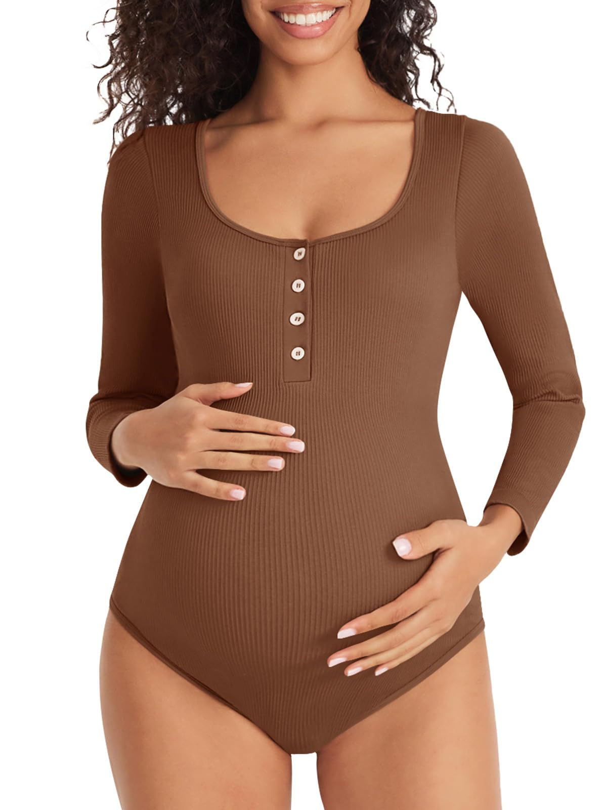Summer Mae Maternity Bodysuit for Women Ribbed Pregnancy Romper One Piece Seamle