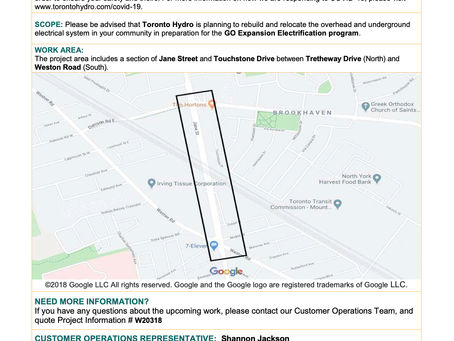 Overhead & Underground Eletrical Work: Jane St between Trethewey & Weston