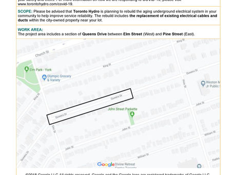 Toronto Hydro Upgrades - Queen's Dr, Elm St & Pine St