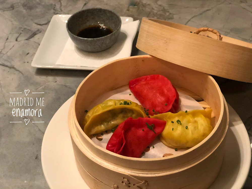 Dim sum de ternera y de vegetales.