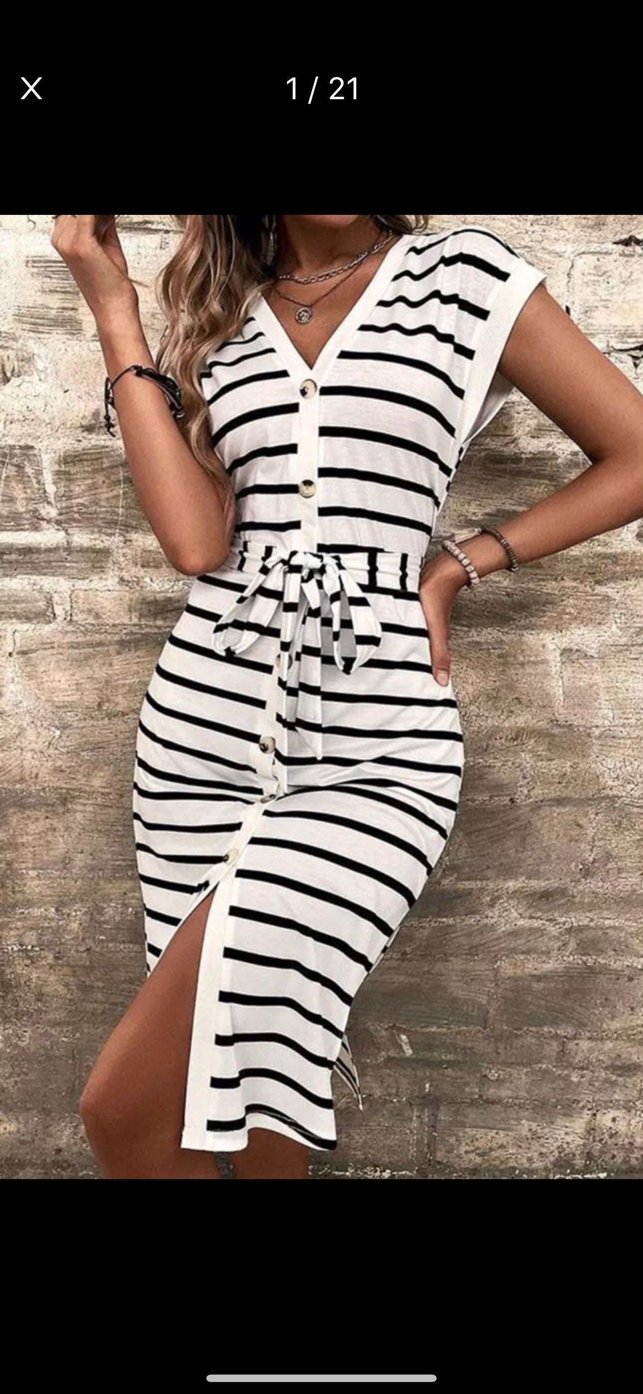 Striped Button Midi Dress