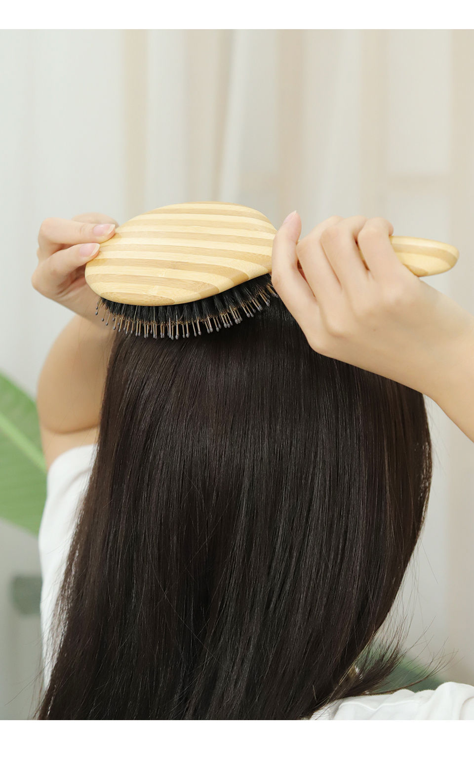 Thumbnail: Soft Boar Bristle Hair Brush and Comb For hair Bamboo Hair Brush Massage Hair Co