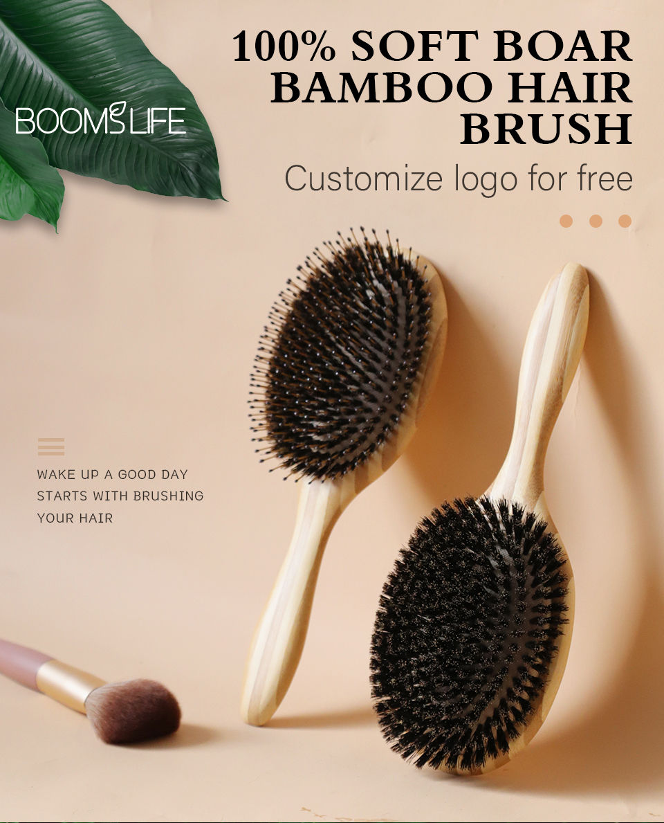 Thumbnail: Boar Bristle Hair Brush Women Wood Bamboo HairBrush Professional Curly Airbag Sc